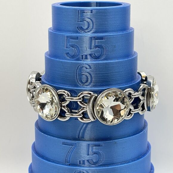 Silver Tone White Round Cut Glass Rhinestone Stretch Bracelet Boho Bold Fashion - Picture 6 of 6